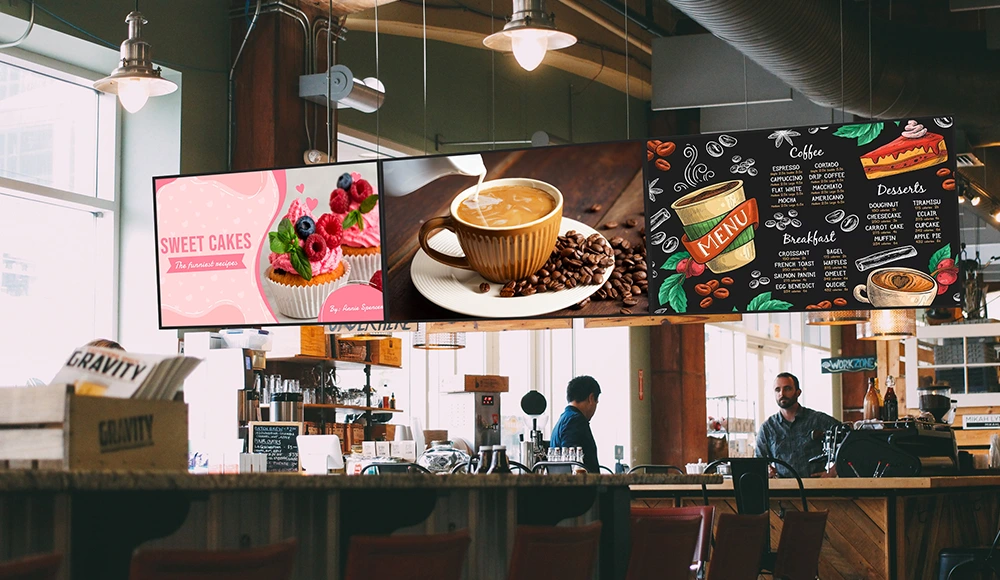High Brightness Digital Menu Boards Display in coffee shop