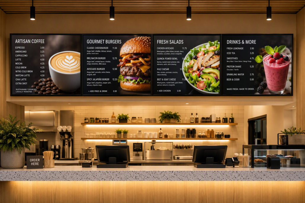 Seamless multi-screen digital menu boards